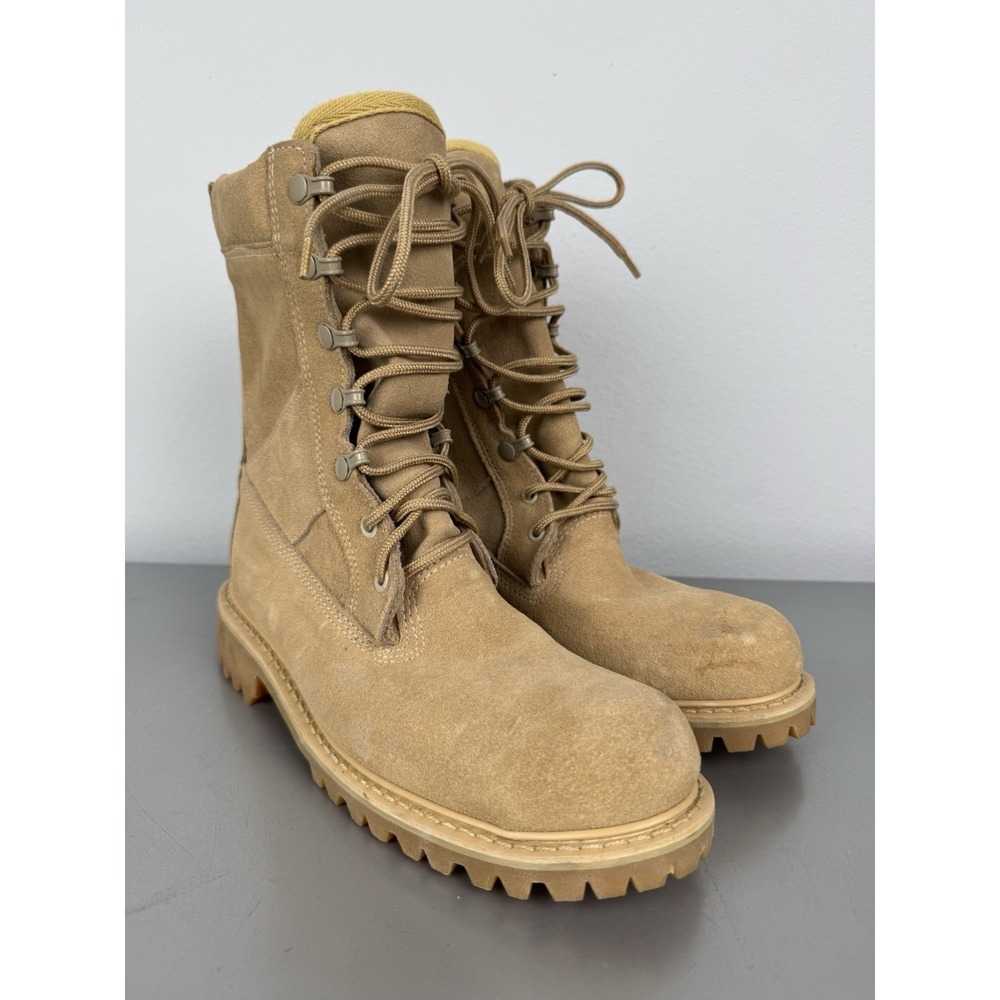 Tan Suede Tall Combat Boots Mens 6 D Desert Brown Vibram Handmade USA Safety Toe